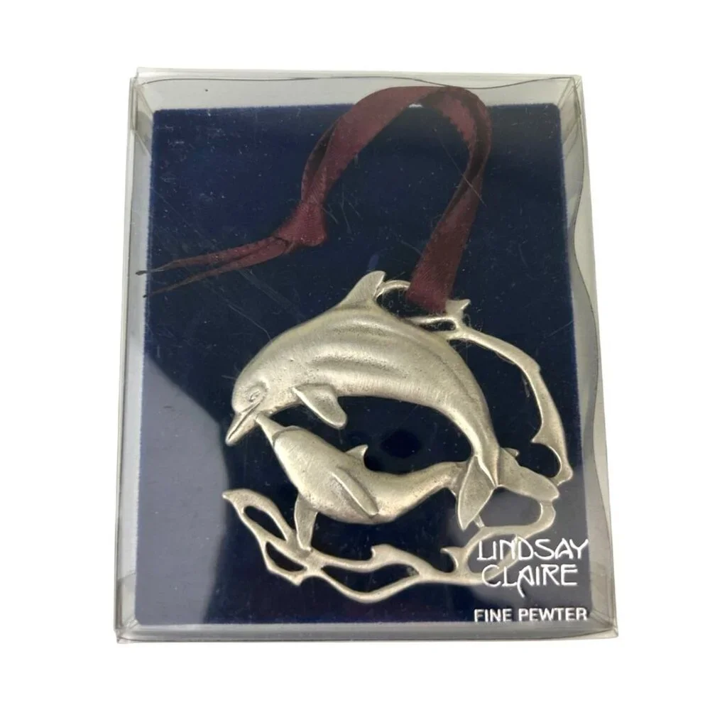 Lindsay Claire Fine Pewter Dolphin Ornament Coastal Ornament Christmas Holiday